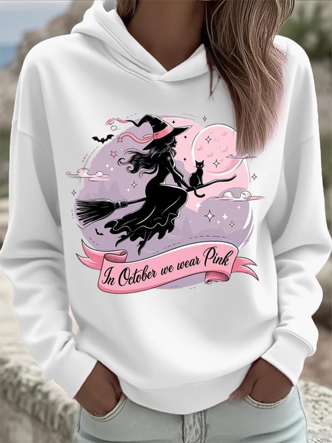 Women's Breast Cancer In October We Wear Pink Print Hooded Sweatshirt