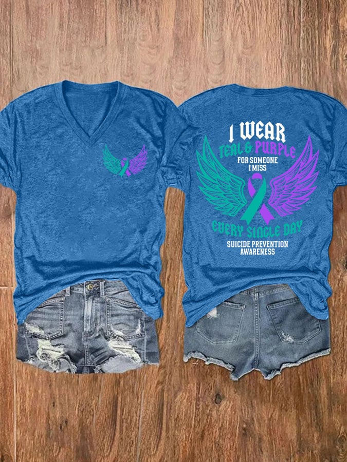 Women's Retro I Wear Teal & Purple In Memory Of My Brother Print T-Shirt
