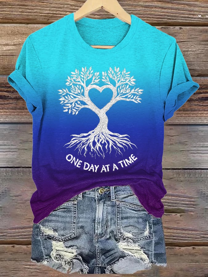 Women's Retro One Day At A Time Printed Casual T-Shirt