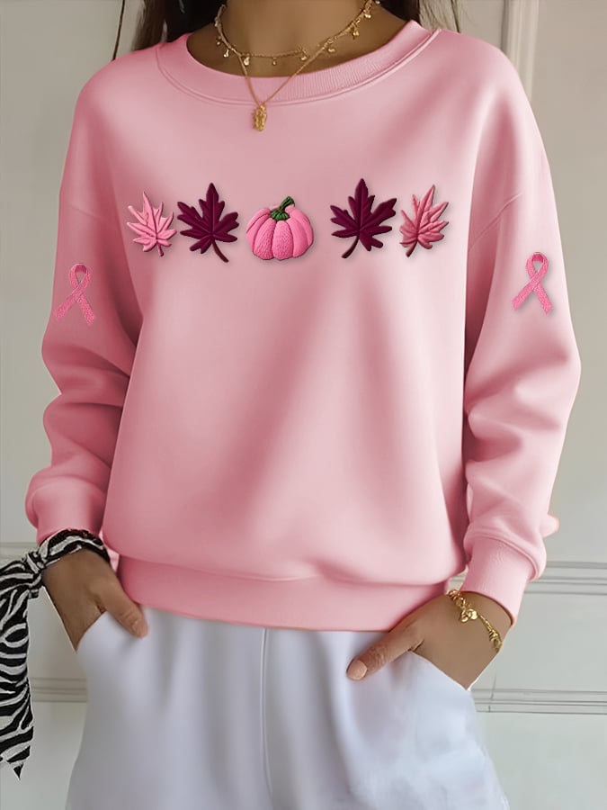Women's Casual Pink Maple Leaf Pumpkin Sweatshirt