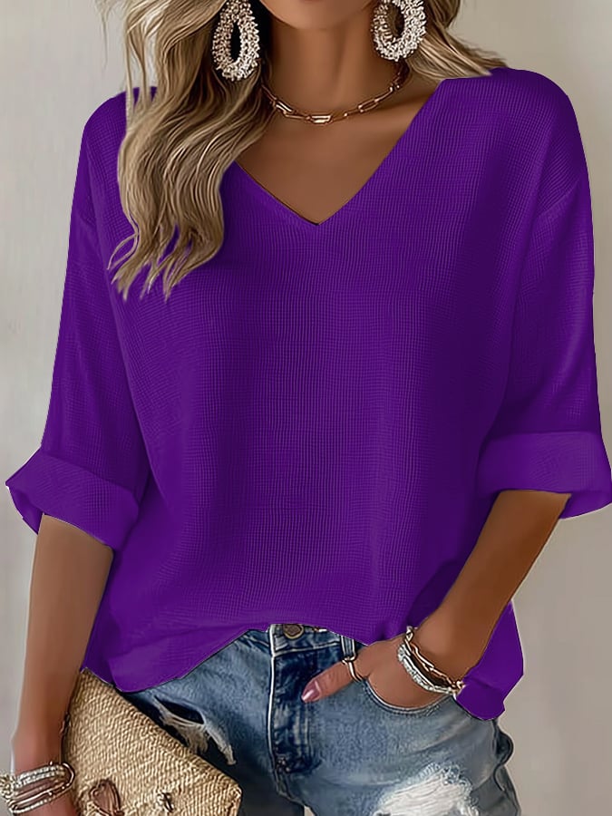Women's Casual Autumn And Winter Long-Sleeved Waffle Bottoming Shirt