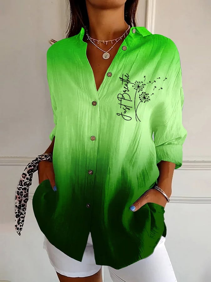 Women's Retro Just Breathe Print Casual Shirt