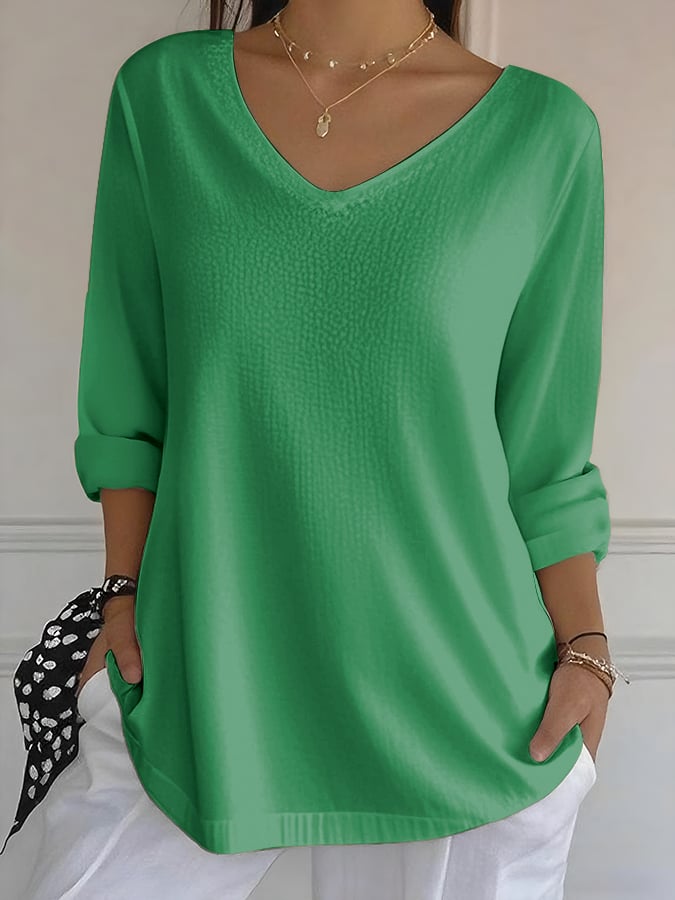 Women's Casual Autumn And Winter Long-Sleeved Bubble Wrinkled Bottoming Shirt
