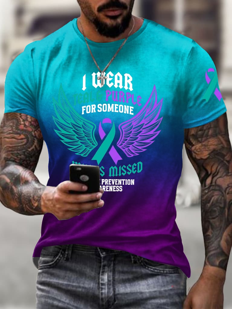 Men's I Wear Teal And Purple For Someone Print Crew Neck T-shirt