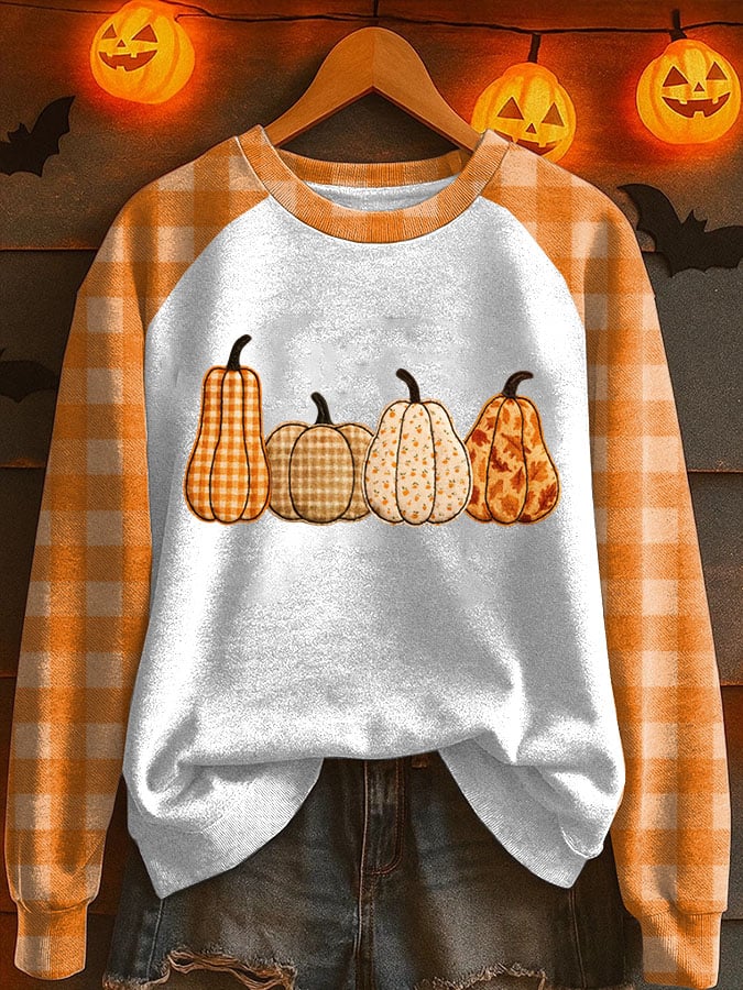 Women's Pumpkin Season Print Raglan Sleeve Sweatshirt