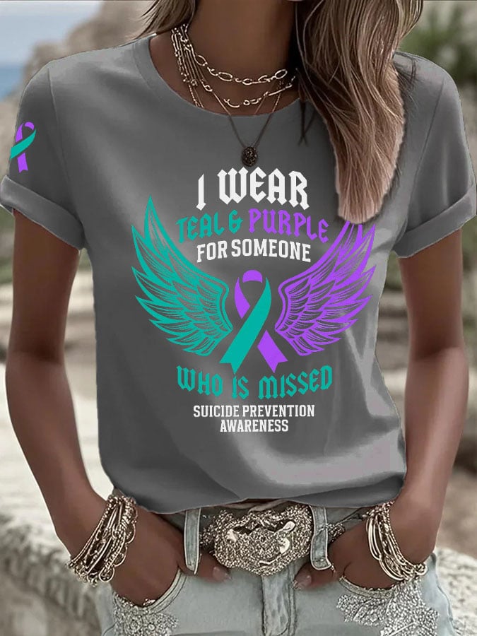 Women's I Wear Teal & Purple For Someone Who Is Missed Printed T-Shirt