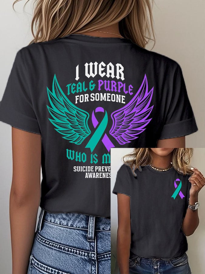 Women's I Wear Teal & Purple For Someone Who Is Missed Printed T-Shirt