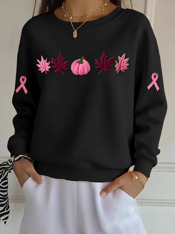 Women's Casual Pink Maple Leaf Pumpkin Sweatshirt