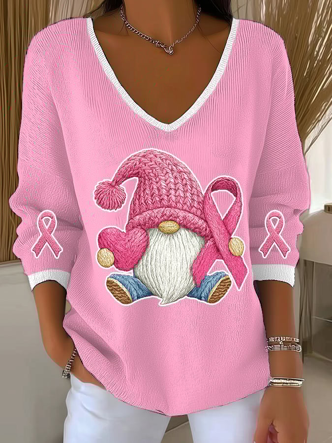 Women's Breast Cancer Awareness Graphic Print Drop Shoulder Sweater