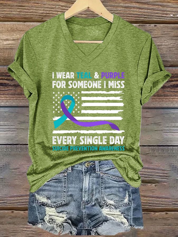 Women's I Wear Teal & Purple for Someone I Miss Every Single Day Print T-Shirt