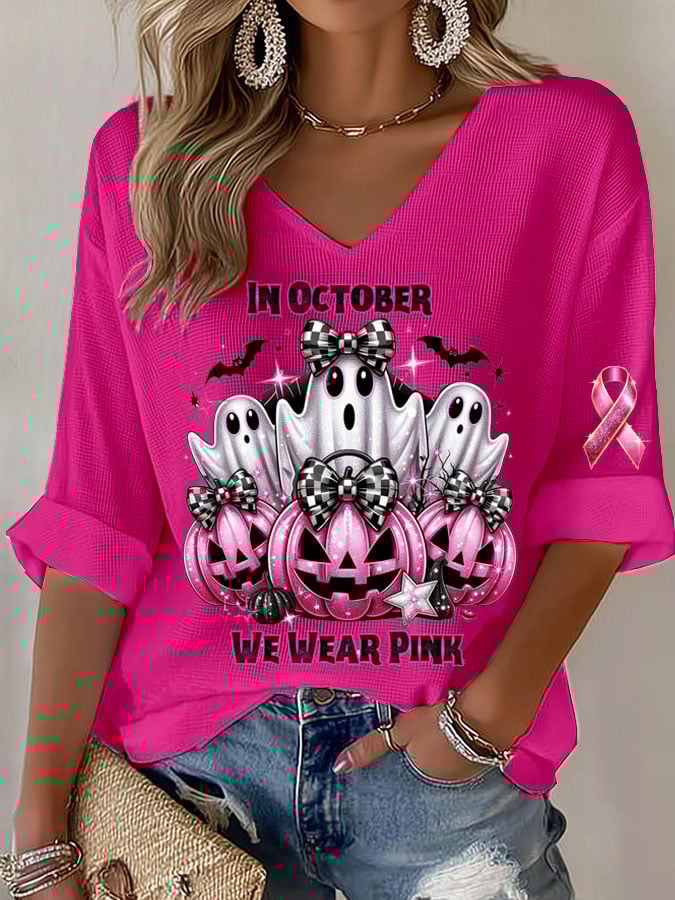 Women's In October We Wear Pink Print Casual Long Sleeve T-Shirt