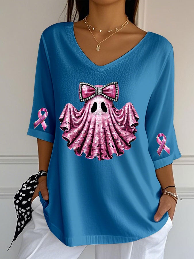 Women's Breast Cancer Print Casual T-shirt