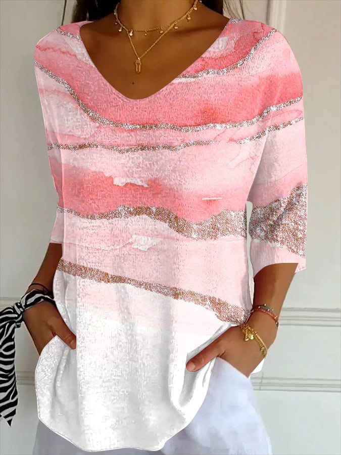 Women's Casual Breast Cancer Knitted T-shirt