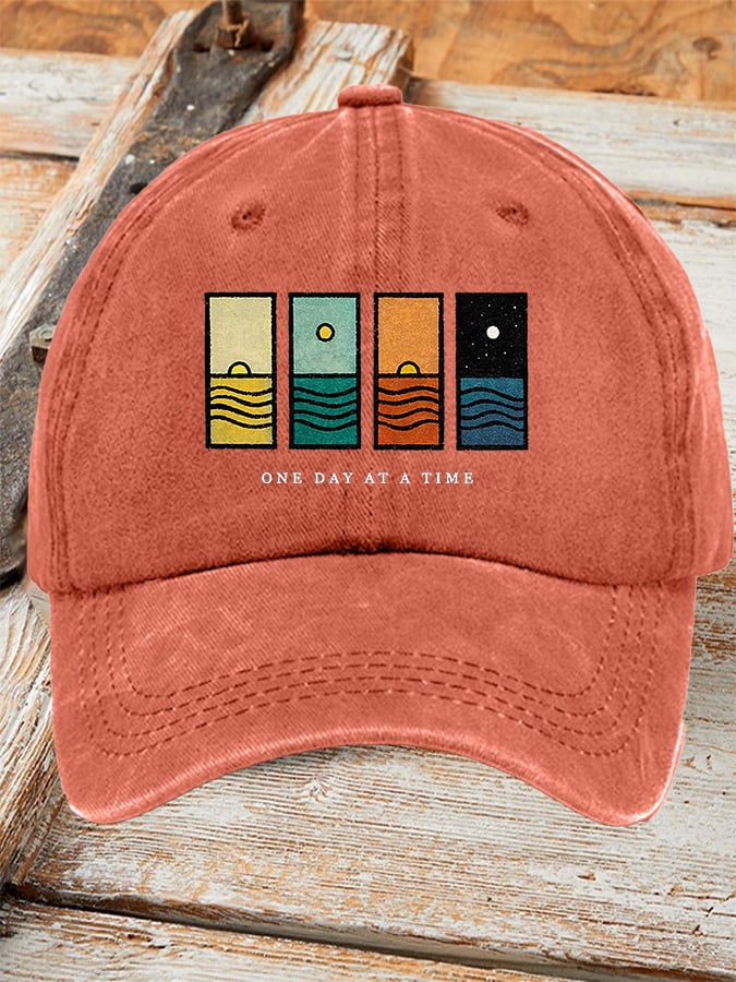 Unisex Retro One Day At A Time Print Baseball Cap