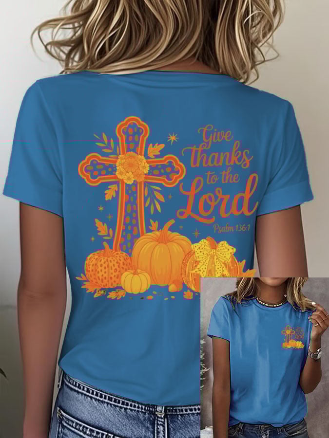 Women's Retro Give Thanks To The Lord Print T-Shirt