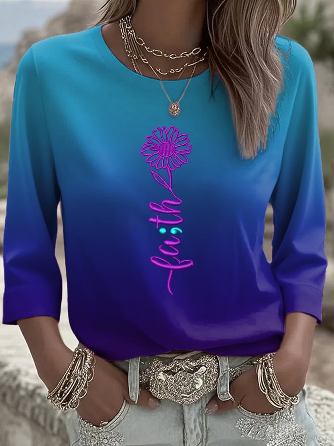 Women's Suicide Prevention Awareness Floral Print Short Sleeve T-Shirt