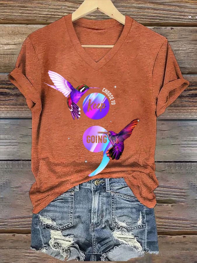 Women's Suicide Prevention Awareness Choose To Keep Going Print V-Neck T-Shirt