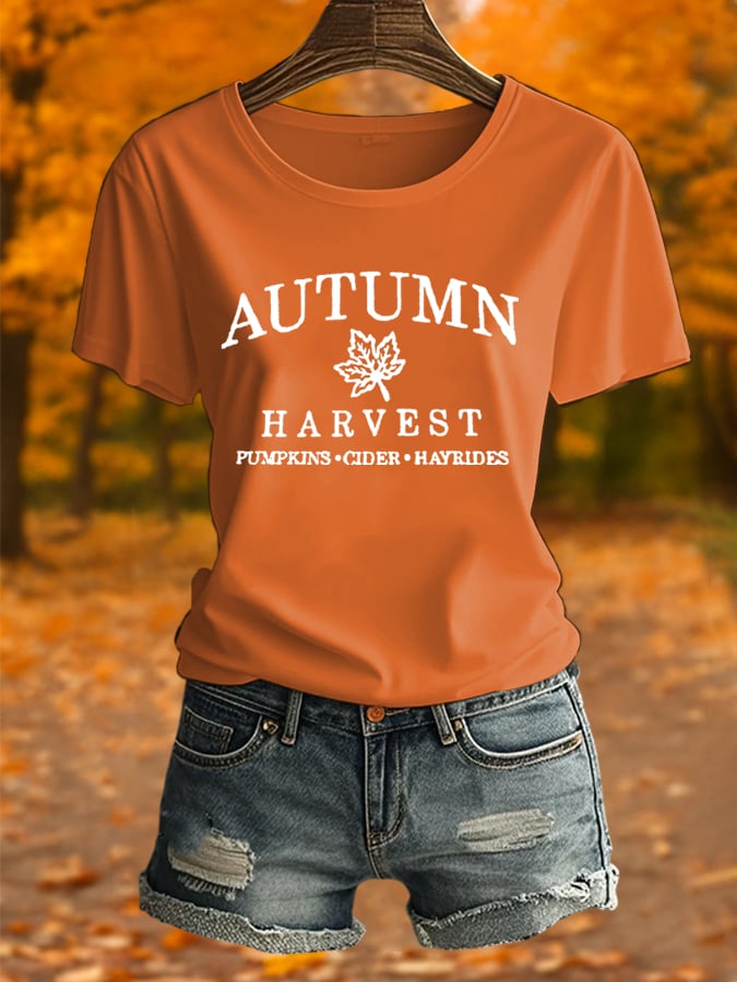 Women's Autumn Pumpkin Seasonal Print T-Shirt