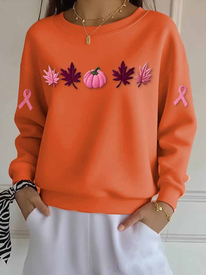 Women's Casual Pink Maple Leaf Pumpkin Sweatshirt