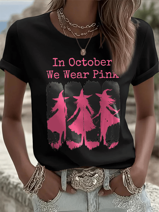 Women's In October We Wear Pink Print Crew Neck T-Shirt
