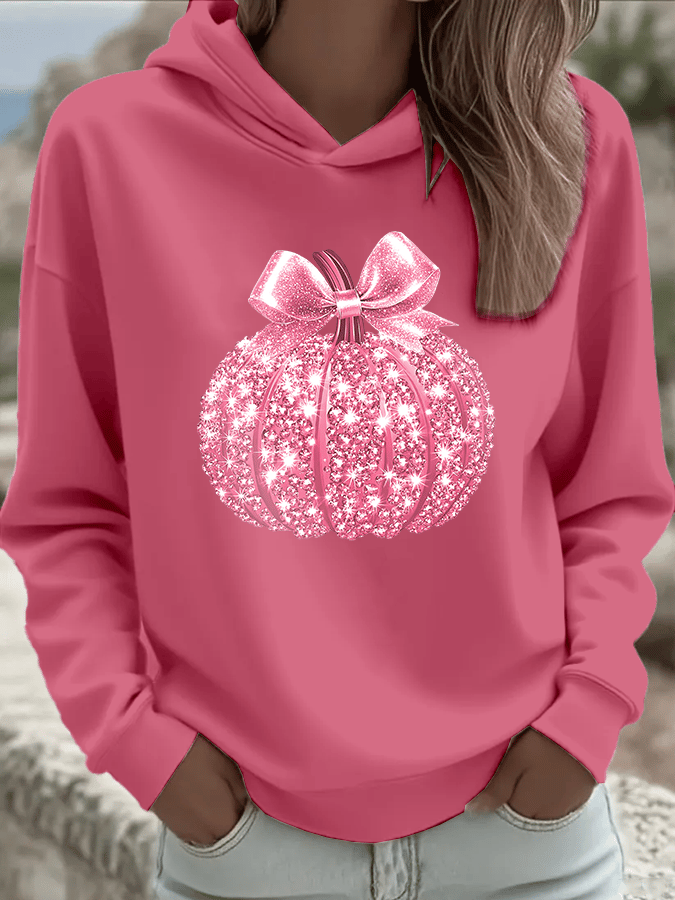 Women's Breast Cancer Sequin Pumpkin Hood Sweatshirt
