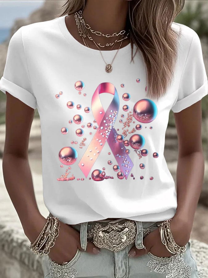 Women's Breast Cancer Print T-Shirt