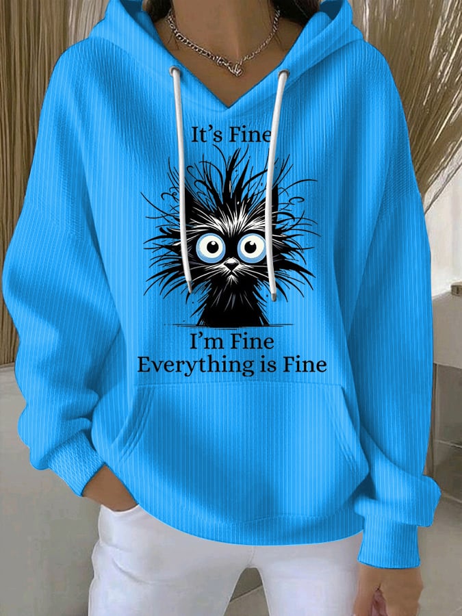 Women's Retro It'S Fine I'M Fine Everything Is Fine Print Casual Hoodie