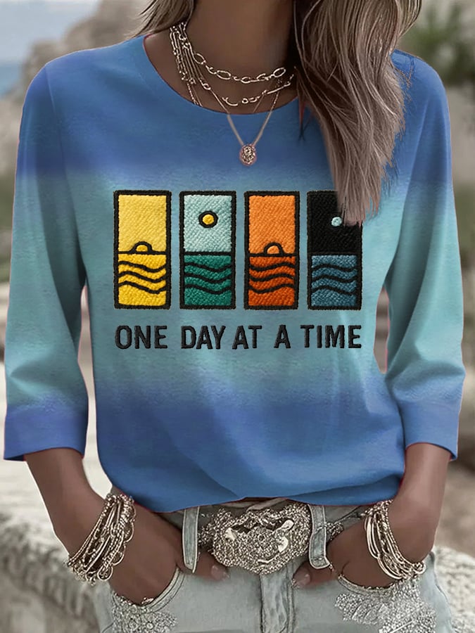 Women's Retro One Day At A Time Printed T-Shirt