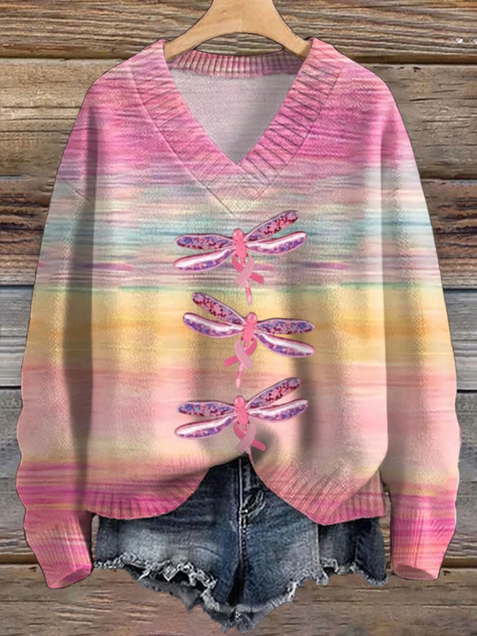 Women's Breast Cancer V-Neck Sweater