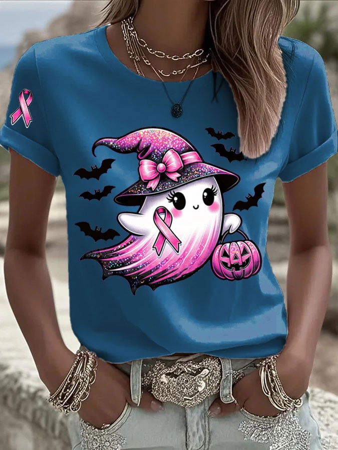 Women's Breast Cancer Print Casual T-shirt