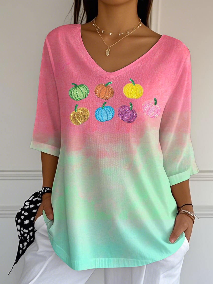 Women's Beat Breast Cancer Pink Pumpkin Print T-Shirt