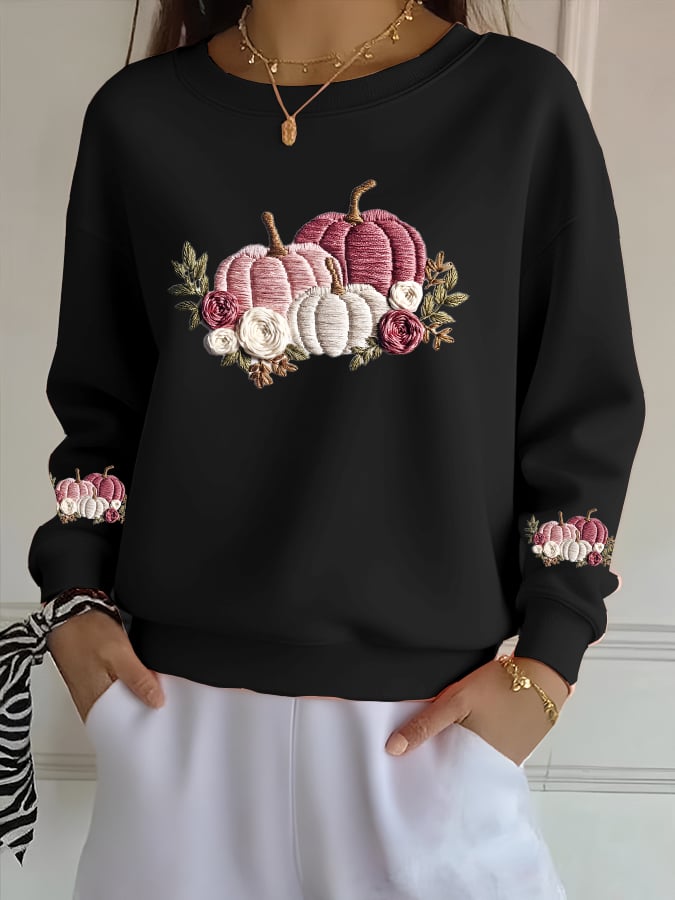 Women's casual pink pumpkin sweatshirt