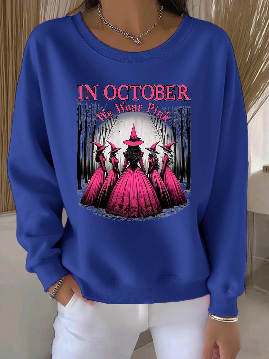Women's Casual Pink Witch October We Wear Pink Sweatshirt