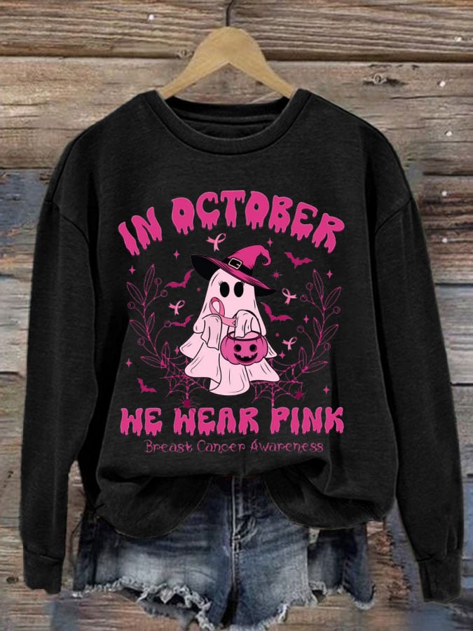 Women's Breast Cancer Print Crew Neck Sweatshirt