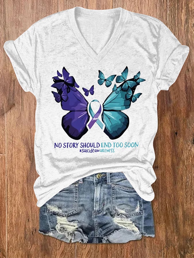 Women'S Suicide Prevention Printed Casual T-Shirt