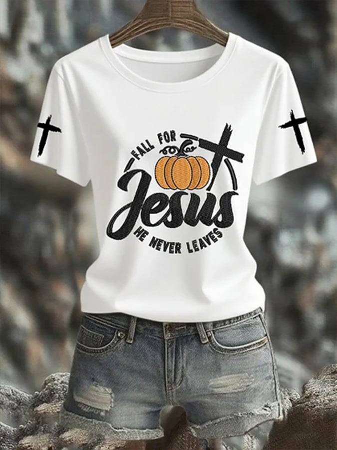 Women's He Never Leaves Faith Print Shirt