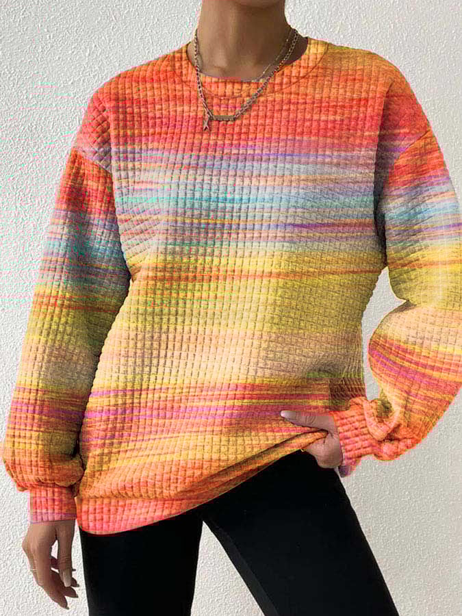 Women's Autumn Casual Gradient Long Sleeve Loose Top Checkered Sweatshirt