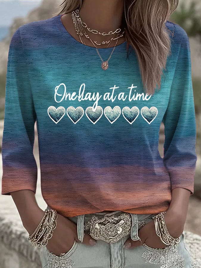 Women's Retro One Day At A Time Printed T-Shirt
