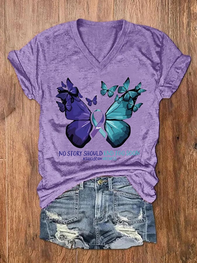 Women'S Suicide Prevention Printed Casual T-Shirt
