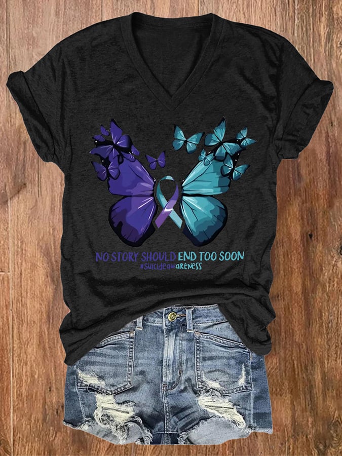 Women'S Suicide Prevention Printed Casual T-Shirt