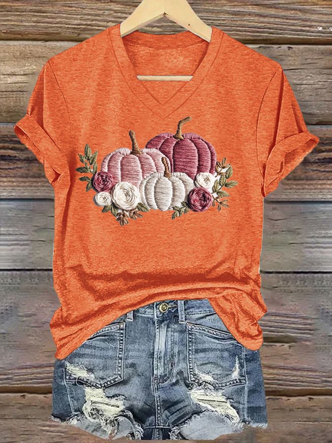 Women's Casual Pink Pumpkin T-Shirt