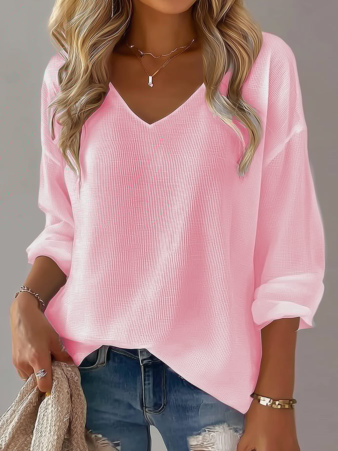 Women's Casual Autumn And Winter Long-Sleeved Waffle Bottoming Shirt
