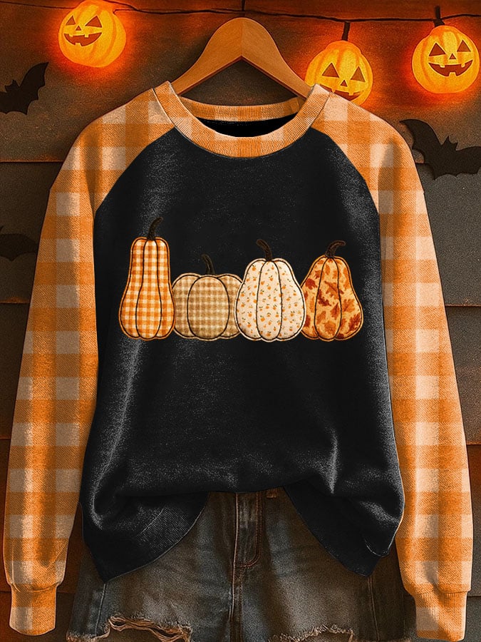 Women's Pumpkin Season Print Raglan Sleeve Sweatshirt
