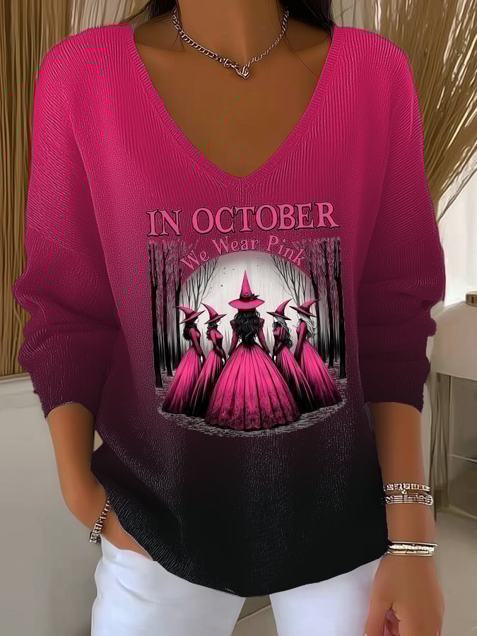 Women's Casual We Wear Pink Witch Pit Stripe Long Sleeve Top In October