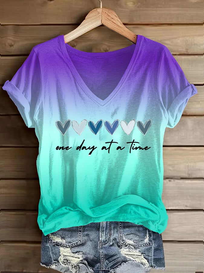 Women's One Day At A Time Printed Casual T-Shirt
