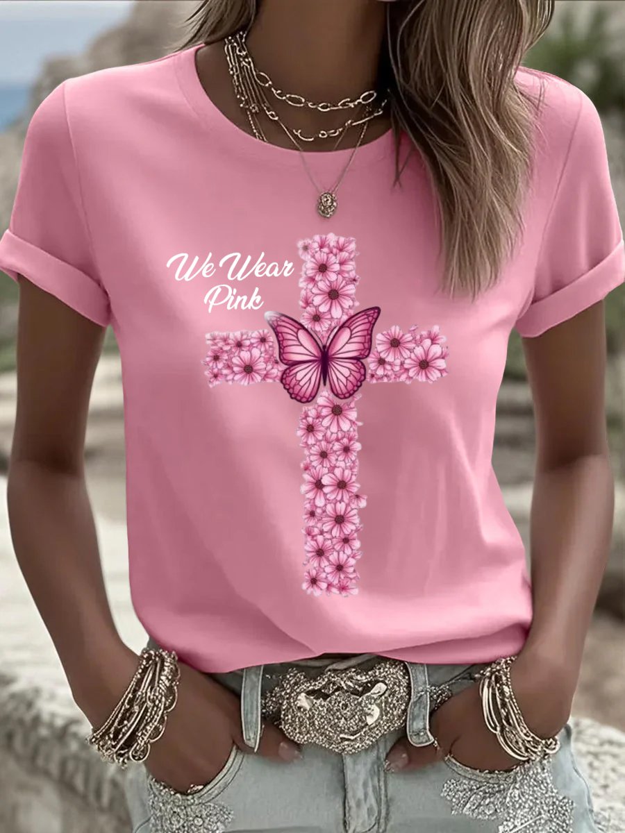 Women's We Wear Pink Breast Cancer Pink Faith Pumpkin T-Shirt