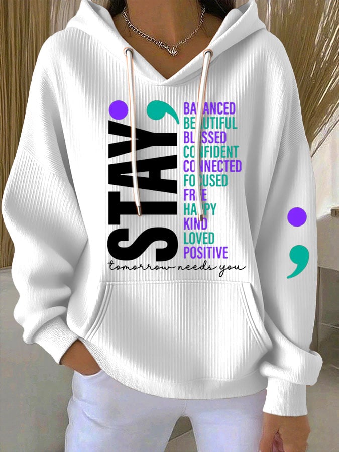 Women's Mental Health Print Casual Hoodie