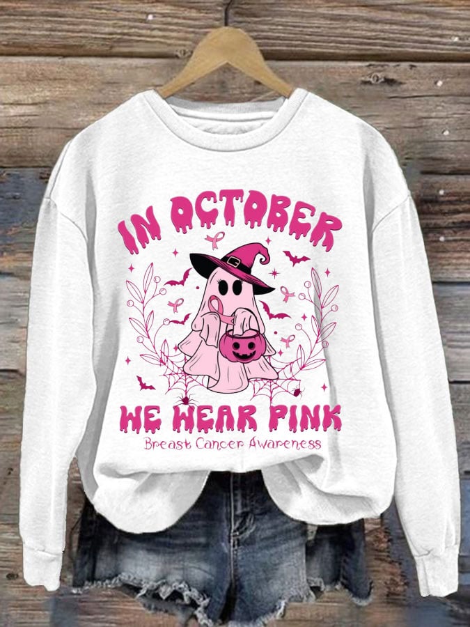 Women's Breast Cancer Print Crew Neck Sweatshirt