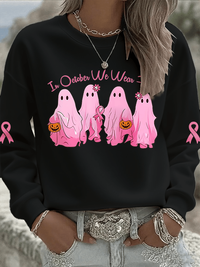 Women's In October We Wear Pink Print Crew Neck Sweatshirt