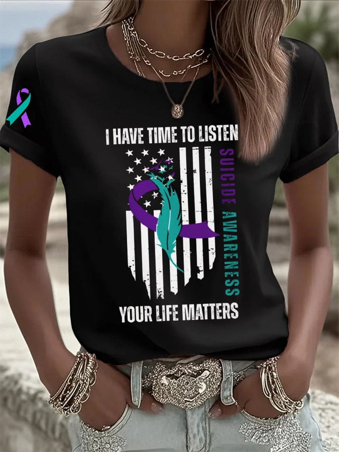 Women's Suicide Awareness Print Casual T-shirt